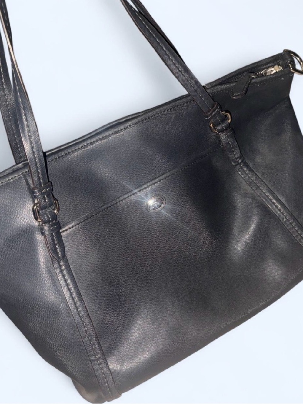 Black Leather Tote Bag with Shoulder Straps - Coach